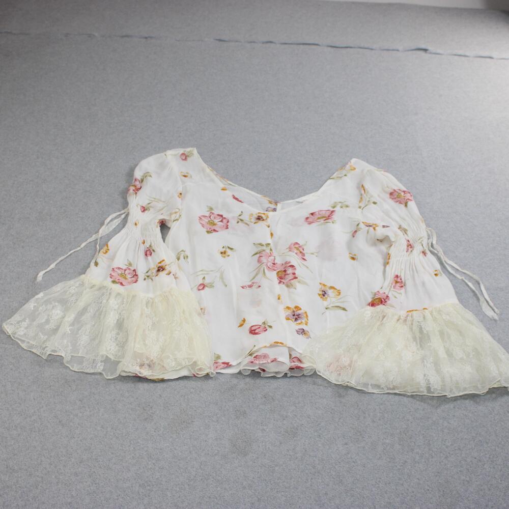 Marrika Nakk Shirt Women Large White Floral Lace Bell Sleeve Romantic Boho Y2K